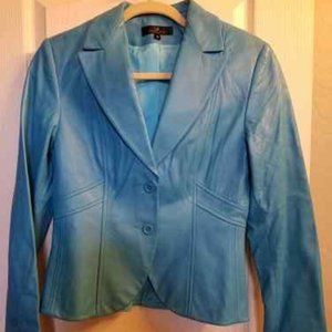 Womens teal / turquoise / blue leather jacket - size 8